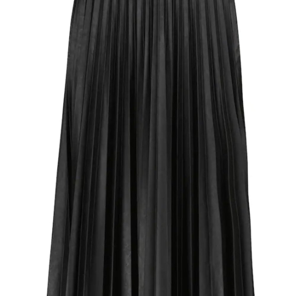 Black Pleated Leather Midi Skirt - Picture 2 of 2